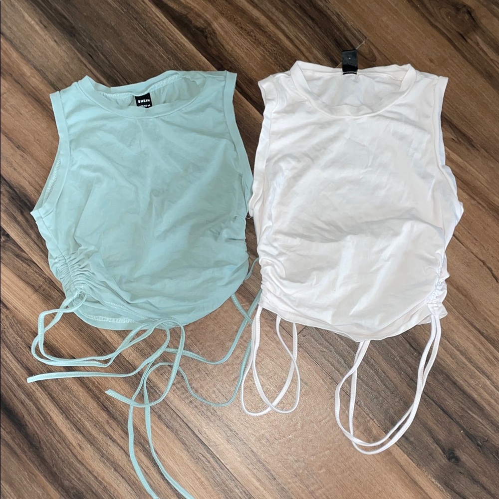 SHEIN Sleeveless Tank Tops - White and Minty Blue-Green